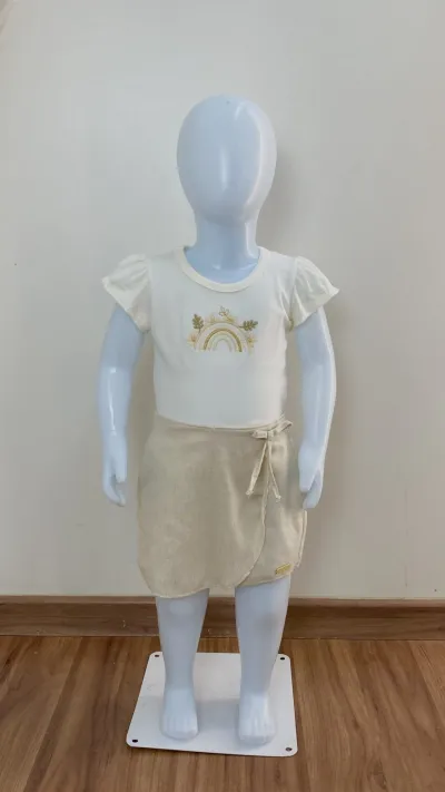 CONJUNTO FEMININO INFANTIL SEM MANGA+SHRT SAIA