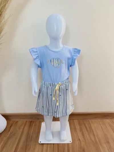 CONJUNTO FEMININO INFANTIL SEM MANGA+SHRT SAIA