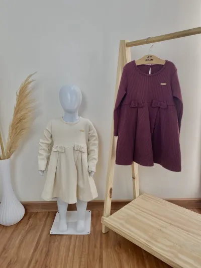 VESTIDO FEMININO INFANTIL MANGA LONGA CURTO