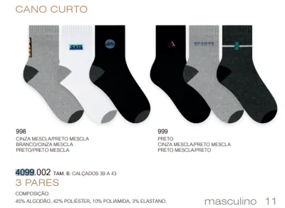 MEIA MASCULINO ADULTO CANO CURTO