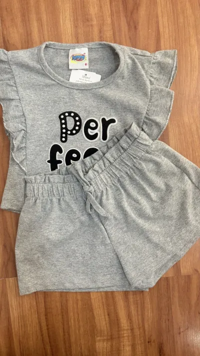 CONJUNTO FEMININO INFANTIL SEM MANGA+SHORT R135