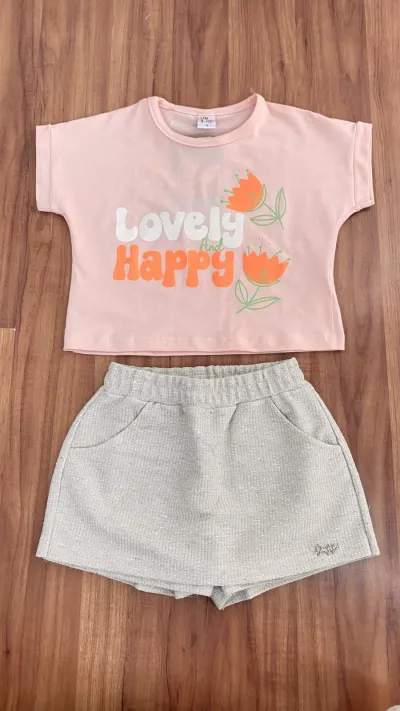 CONJUNTO FEMININO INFANTIL SEM MANGA+SHORTS R135