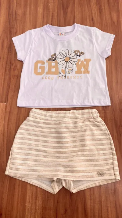 CONJUNTO FEMININO INFANTIL SEM MANGA+SHORTS SAIA