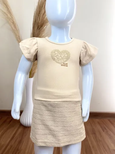 CONJUNTO FEMININO INFANTIL SEM MANGA+SAIA