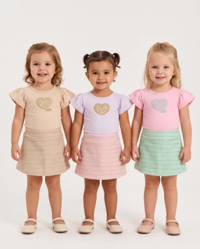 DUZIZO — CONJUNTO FEMININO INFANTIL MANGA CURTA+SAIA