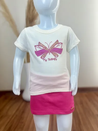 CONJUNTO FEMININO INFANTIL SEM MANGA+SHORTS SAIA