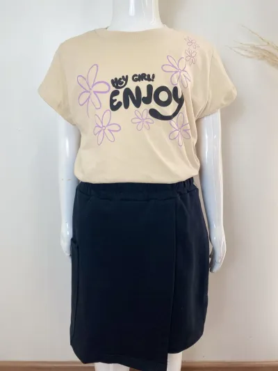 DUZIZO — CONJUNTO FEMININO INFANTIL MANGA CURTA+SHORTS SAIA