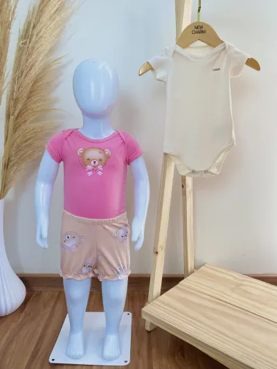 KIT FEMININO INFANTIL BODY SEM MANGA+SHRT
