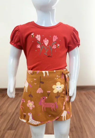 CONJUNTO FEMININO INFANTIL SEM MANGA+SAIA