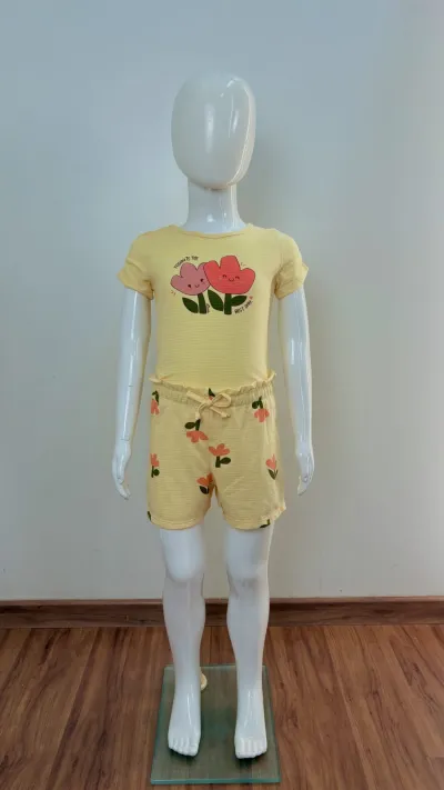 CONJUNTO FEMININO INFANTIL SEM MANGA+SHRT