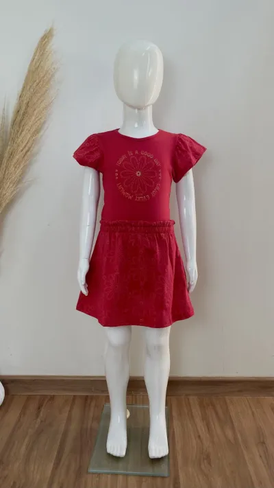 CONJUNTO FEMININO INFANTIL SEM MANGA+SHRT SAIA