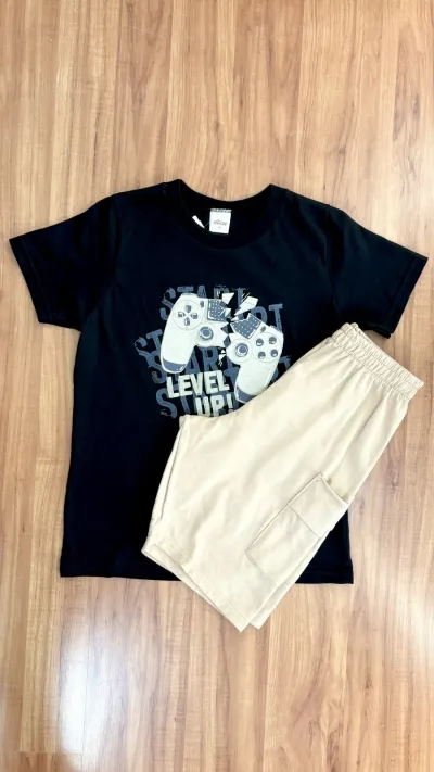 CONJUNTO MASCULINO INFANTIL SEM MANGA+BERMUDA