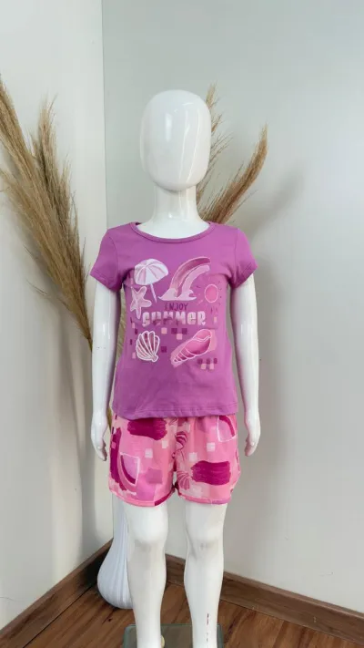 CONJUNTO FEMININO INFANTIL SEM MANGA+SHRT