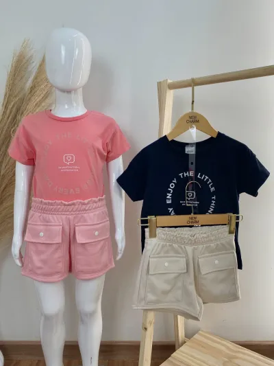 CONJUNTO FEMININO INFANTIL SEM MANGA+SHRT