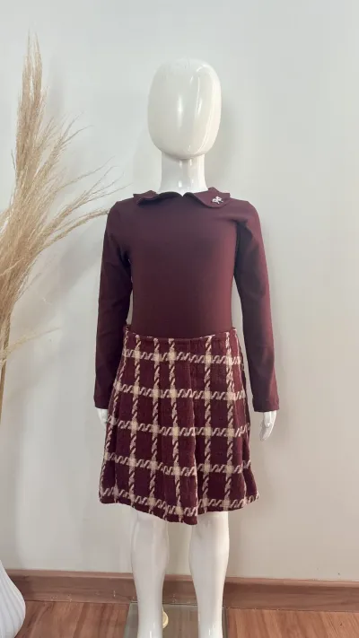 CONJUNTO FEMININO INFANTIL MANGA LONGA+SHORTS/SAIA