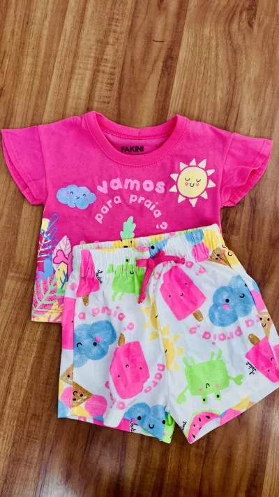 CONJUNTO FEMININO INFANTIL SEM MANGA+SHORT R39