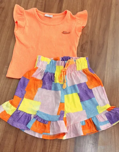 CONJUNTO FEMININO INFANTIL SEM MANGA+SHORT R39