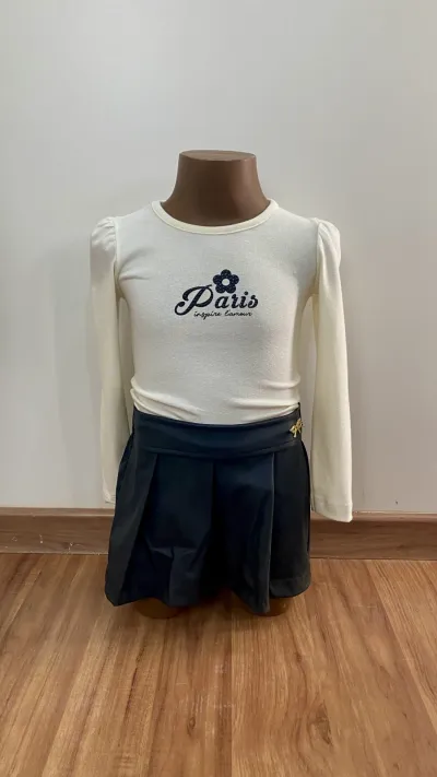 CONJUNTO FEMININO INFANTIL MANGA LONGA+SHORTS/SAIA