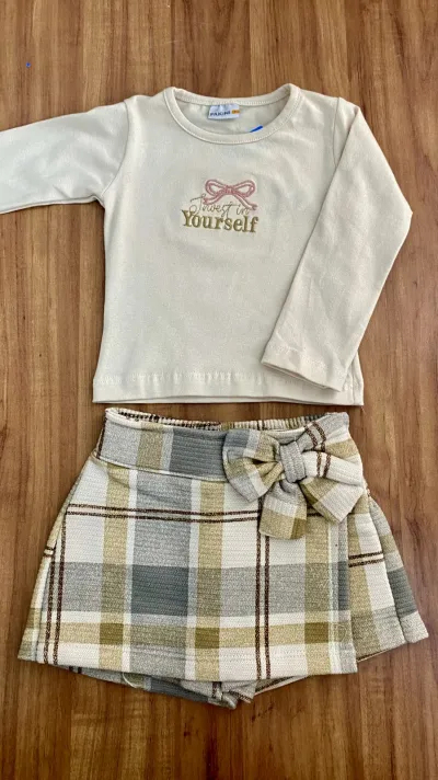 CONJUNTO FEMININO INFANTIL MANGA LONGA+SHORTS/SAIA