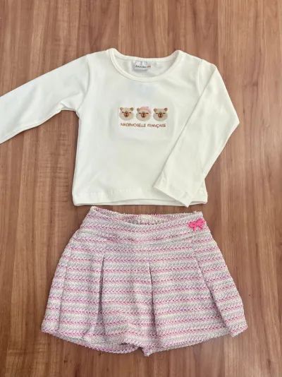 CONJUNTO FEMININO INFANTIL MANGA LONGA+SHORTS/SAIA