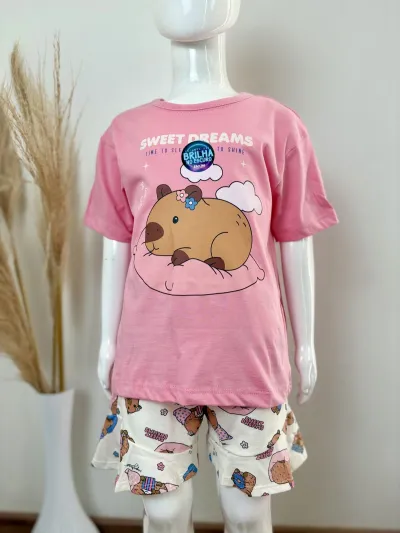 PIJAMA FEMININO INFANTIL SEM MANGA+SHORTS