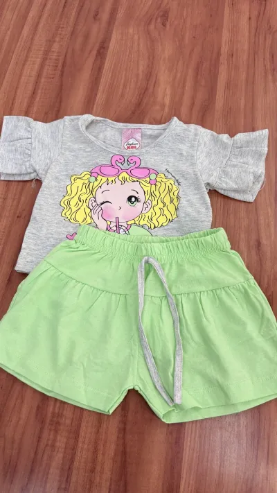 CONJUNTO FEMININO INFANTIL SEM MANGA +SHORTS