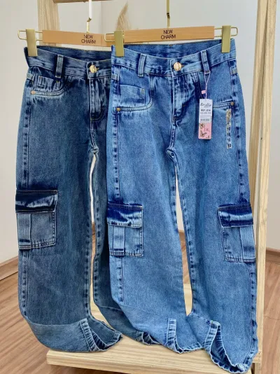 CALÇA FEMININO INFANTIL WIDE LEG CARGO