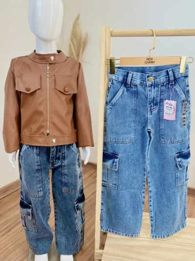 CALÇA FEMININO INFANTIL WIDE LEG CARGO