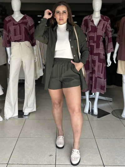 CONJUNTO FEMININO CAMISA MANGA LONGA+SHORTS R74