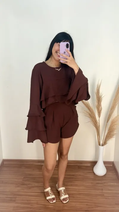 CONJUNTO FEMININO BATA MANGA LONGA+SHORTS R74