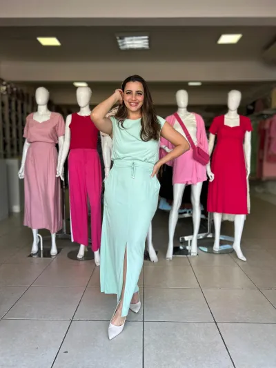 CONJUNTO FEMININO SEM MANGA+SAIA MIDI