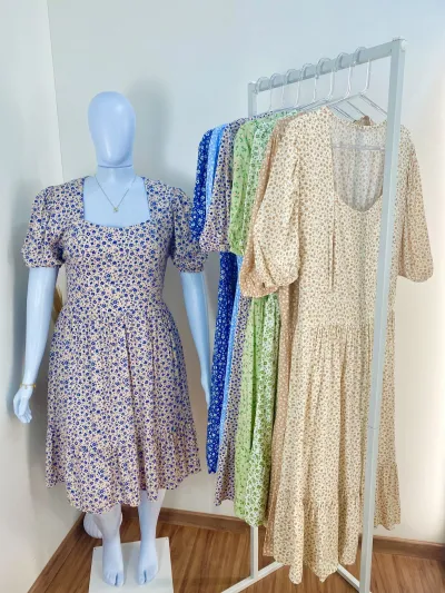 VESTIDO FEMININO ADULTO SEM MANGA CURTO
