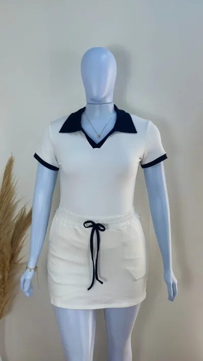 CONJUNTO FEMININO ADULTO SEM MANGA+SHRT SAIA