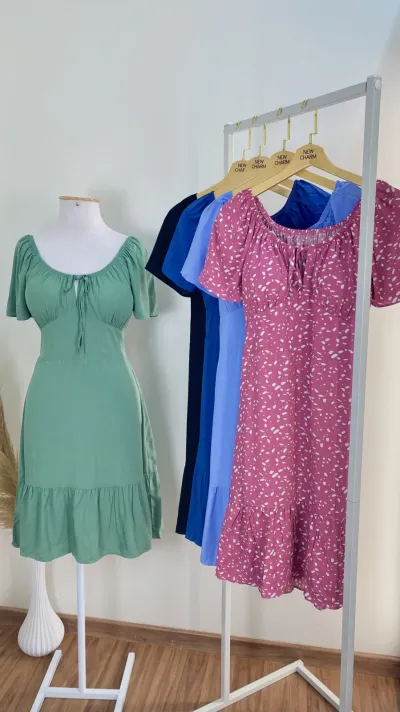 VESTIDO FEMININO ADULTO SEM MANGA CURTO
