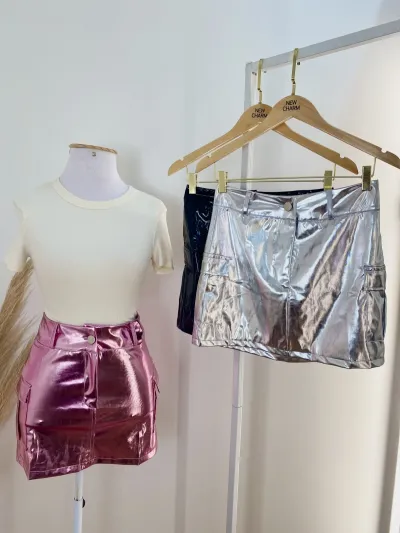 SAIA FEMININO ADULTO CURTO METALIZADA
