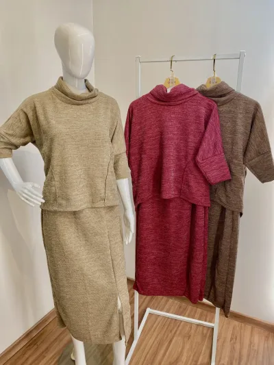CONJUNTO FEMININO ADULTO BATA 3/4+SAIA