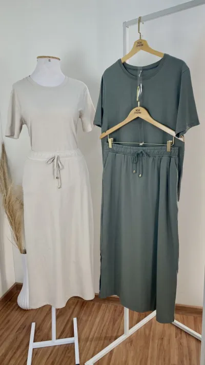 CONJUNTO FEMININO ADULTO SEM MANGA+SAIA