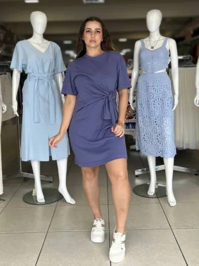 VESTIDO FEMININO ADULTO SEM MANGA CURTO