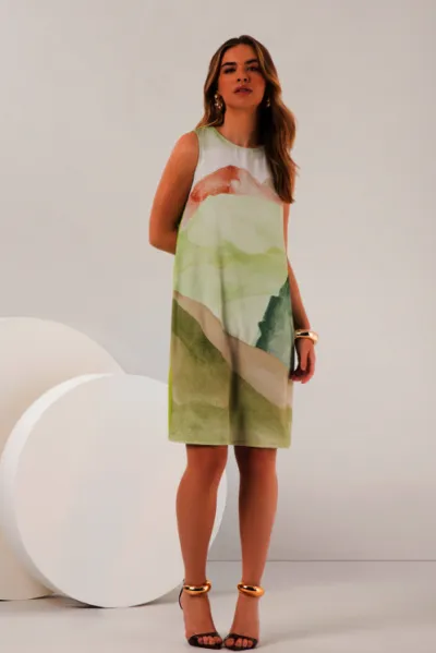 LUNENDER — VESTIDO FEMININO SEM MANGA CURTO R53