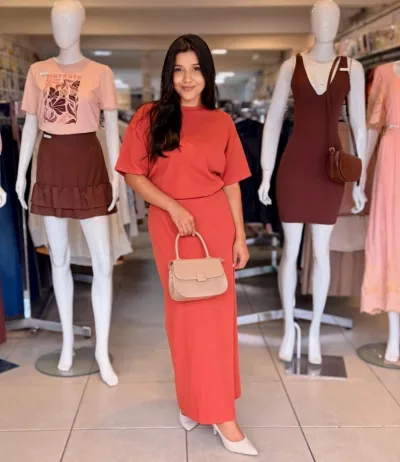 CONJUNTO FEMININO ADULTO SEM MANGA+SAIA