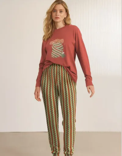 LUNENDER — PIJAMA FEMININO ADULTO MANGA LONGA+CALÇA