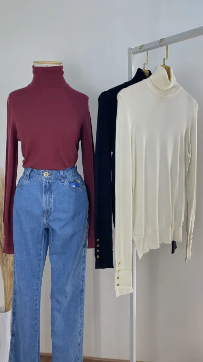 SUETER FEMININO ADULTO MANGA LONGA GOLA ALTA