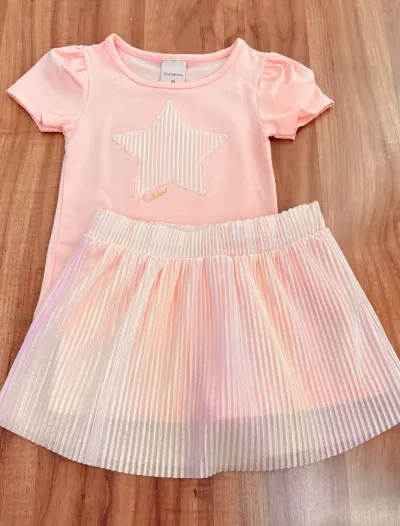 CONJUNTO FEMININO INFANTIL SEM MANGA+SAIA R09