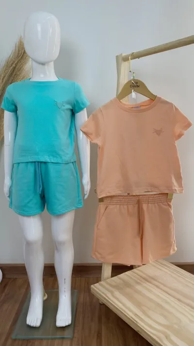 CONJUNTO FEMININO INFANTIL SEM MANGA+SHRT