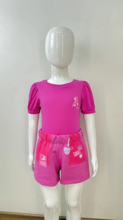 CONJUNTO FEMININO INFANTIL SEM MANGA+SHORT