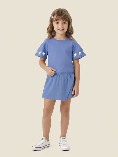 MALWEE — CONJUNTO FEMININO INFANTIL MANGA CURTA+SHORTS/SAIA