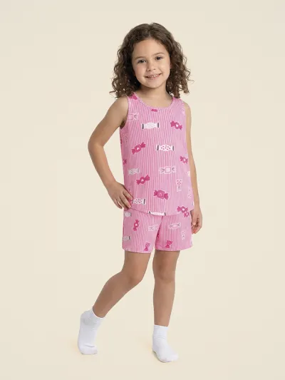 MALWEE — PIJAMA FEMININO INFANTIL SEM MANGA+SHORTS