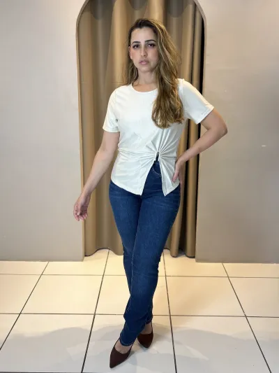 MARIALÍCIA — BLUSA FEMININO ADULTO MANGA CURTA C/FENDA