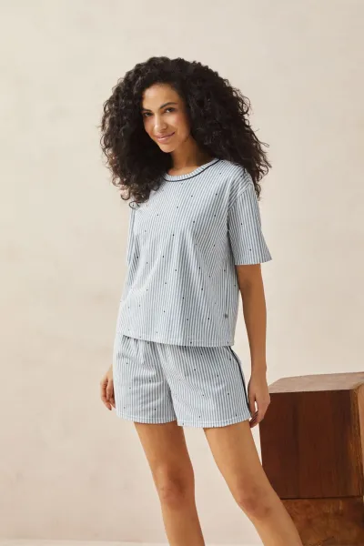 MARIALÍCIA — PIJAMA FEMININO ADULTO MANGA CURTA+SHORTS