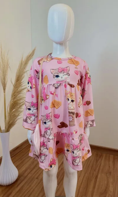 VESTIDO FEMININO INFANTIL MANGA LONGA CURTO